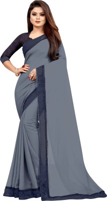 fashion Day Solid/Plain Bollywood Georgette Saree(Grey)