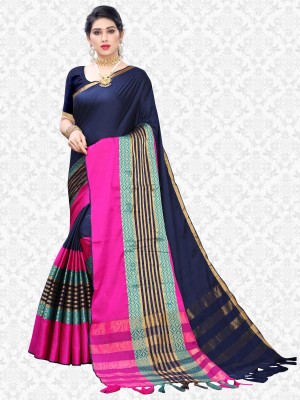 Divastri Printed Bollywood Silk Blend Saree(Dark Blue, Pink)