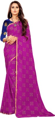 JV Fashion Printed Chanderi Chiffon Saree(Purple)