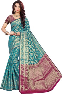 JS Clothing Mart Embellished Banarasi Silk Blend Saree(Light Blue)