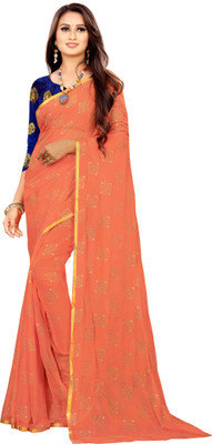 JV Fashion Printed Chanderi Chiffon Saree(Orange)