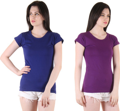 Famaya Solid Women Round Neck Multicolor T-Shirt