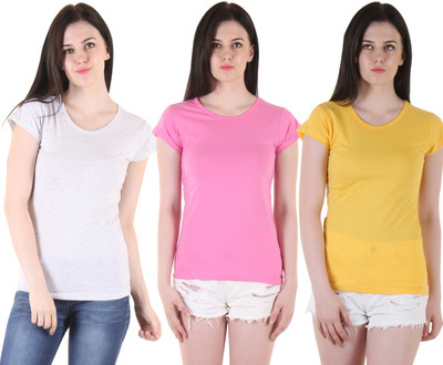 Famaya Solid Women Round Neck Multicolor T-Shirt
