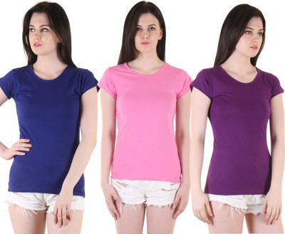 Famaya Solid Women Round Neck Multicolor T-Shirt