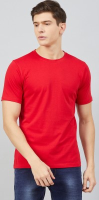 BELTLY Solid Couple Round Neck Red T-Shirt