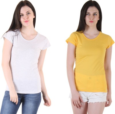 Famaya Solid Women Round Neck Multicolor T-Shirt