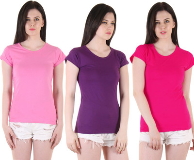 Famaya Solid Women Round Neck Multicolor T-Shirt