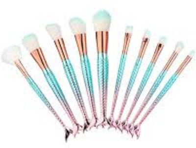 YEMIX High Quality Diamond cut Handle Makeup Brush Set with Big Fish Tail for Foundation/Eye shadow (Pack of 10)..(Pack of 10)