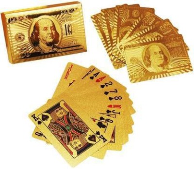 MOONZA 24 K Gold Plated PVC Plastic Waterproof / Tash 3 Patti / Fancy Deck Card Golden Foil / Casino Grade Deck of Playing Cards : 100 Dollar Design(Golden)