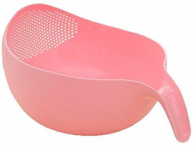 MAHI ENTERPRISE Rice, Fruit, Vegetable Washing Bowl With Handle Colander Strainer PACK OF 1 Strainer(Pink Pack of 1)