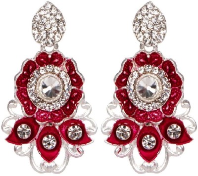 BHANA STYLE STYLE Designer Silver Plated Enamelled Meenakari Earrings For Women And Girls Cubic Zirconia, Beads Alloy Drops & Danglers