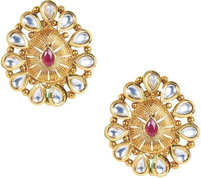 Shining Jewel Shiining Jewel 18K Gold Plated Pure Copper Kundan, LCT, Pearls and CZ studded Traditonal Kundan Polki Ethnic Stud Eaarrings for Women (SJ_1808) Cubic Zirconia Copper Stud Earring