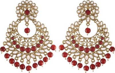 I Jewels Traditional Gold Plated With Stunning Antique Finish Kundan & Pearl Chandbali Earrings for Women/Girls Alloy Chandbali Earring