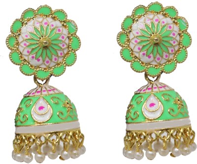 Happy Stoning Beautiful Handpainted Meenakari Partywear Bridal Jhumka Jhumki Earrings Alloy Jhumki Earring