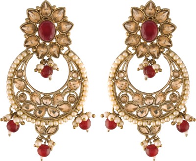 I Jewels 18K Traditional Gold Plated With Stunning Antique Finish Encased with Kundan & Faux Pearl Chandbali Earrings for Women/Girls Alloy Chandbali Earring
