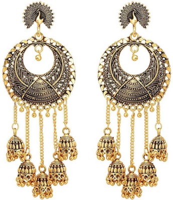 Aadiyatri Price is Right Antique Long peacock jhumka Earrings for Women & Girls DR GOLD Beads Brass Jhumki Earring