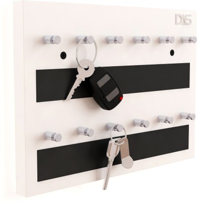 Das Dex Wood Key Holder(12 Hooks, White, Black)