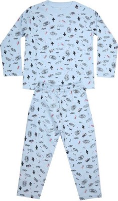 KABOOS Kids Nightwear Baby Boys & Baby Girls Printed Cotton Blend(Light Blue Pack of 1)