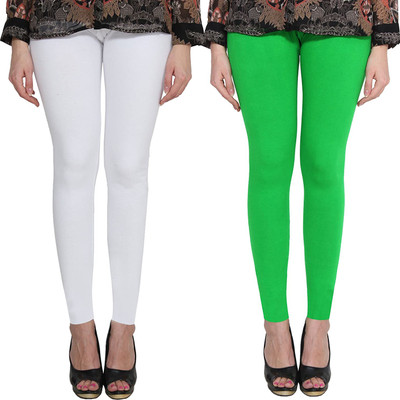 Clarita Ankle Length Ethnic Wear Legging(White, Light Green, Solid)