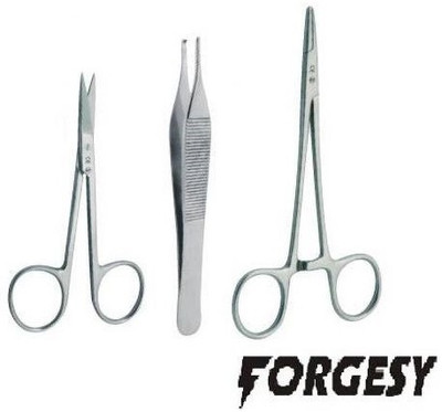 Forgesy SET OF 3 (NEEDLE HOLDER, TOOTHED FORCEP & IRIS SCISSOR) Medical Equipment Combo