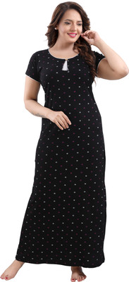 TRUNDZ Women Nighty(Black)