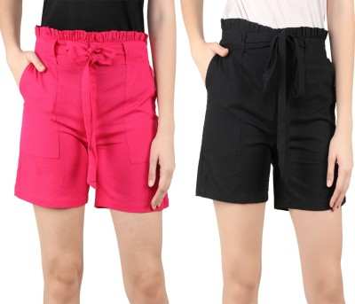 SVK Etail Solid Women Pink, Black Regular Shorts