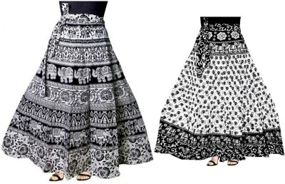 gayatri-fashion Printed Women Wrap Around White, Black Skirt