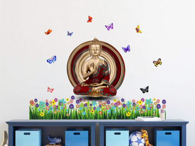 DivineDesigns 61 cm Gautam Buddha & Butterflies Sticker Self Adhesive Sticker(Pack of 1)