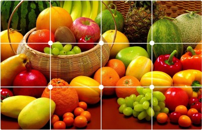 Impression Wall 60 cm Veg and Fresh fruits Wallpaper/Wall Sticker Multicolour Kitchen Wall Coverings Area ( 65Cm X47Cm ) Self Adhesive Sticker(Pack of 1)