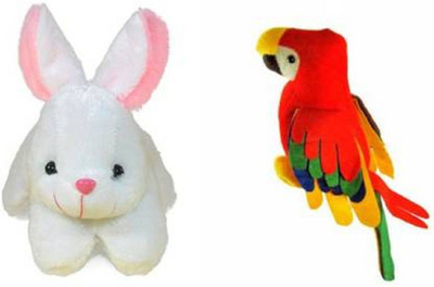 Rockjon Rabbit soft toy and Musical Parrot Set of 2 - 27 cm (Multicolor)  - 27 cm(Multicolor)
