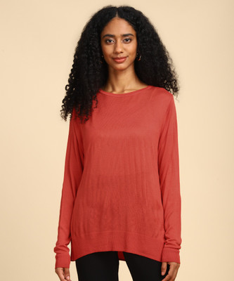 VAN HEUSEN Solid Round Neck Casual Women Red Sweater