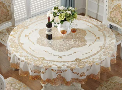 DELHI PVC CORP PVC 4 Seater Abstract Table Cover(GOLDEN, White)