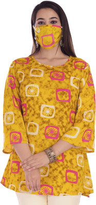 Fabriko Party 3/4 Sleeve Printed Women Yellow Top