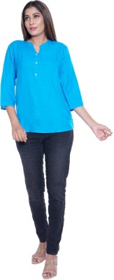 FABISHO Casual 3/4 Sleeve Solid Women Dark Blue Top