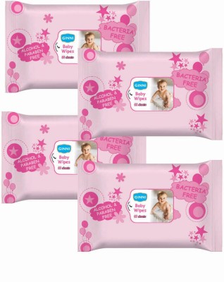 GINNI Soft Cleansing Baby Wet Wipes with Aloe Vera, Jojoba Oil and Vitamin E (Pack of 4) (60 Wipes Per Pack)(240 Wipes)