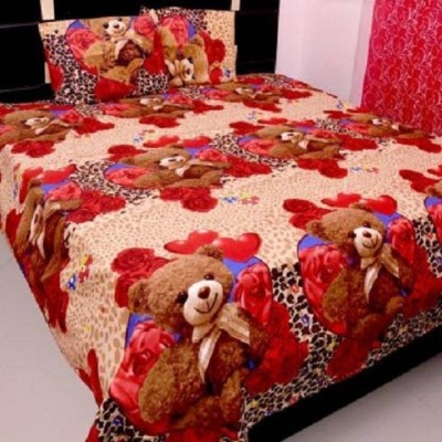 PAWAR 140 TC Microfiber Double Printed Flat Bedsheet(Pack of 1, Red)