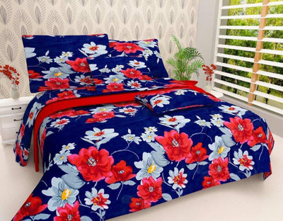 Kanha Enterprises 144 TC Cotton Double Printed Fitted (Elastic) Bedsheet(Pack of 1, Blue)