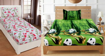 MANISHPANDEY 144 TC Microfiber Single Cartoon Flat Bedsheet(Pack of 2, Multicolor)