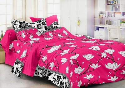 Kanha Enterprises 144 TC Cotton Double Printed Fitted (Elastic) Bedsheet(Pack of 1, Pink)