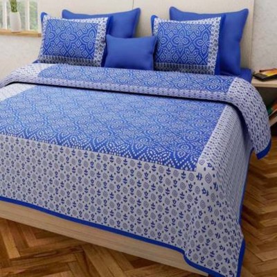 Diksha 228 TC Cotton Double Floral Flat Bedsheet(Pack of 1, Blue)