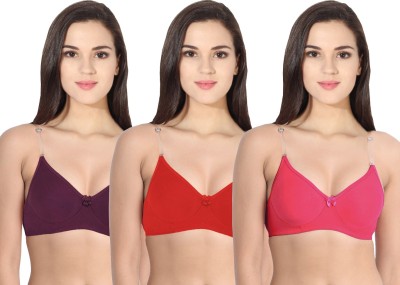 TEENY BOPPER Bra with Transparent Strap Women Full Coverage Non Padded Bra(Purple, Red, Pink)