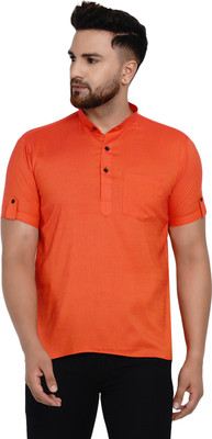JIHUZUR Men Solid Straight Kurta(Orange)