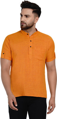 JIHUZUR Men Solid Straight Kurta(Yellow)