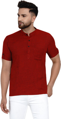 JIHUZUR Men Solid Straight Kurta(Maroon)