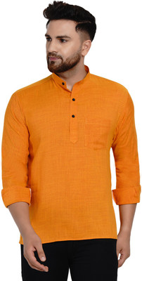 JIHUZUR Men Solid Straight Kurta(Orange)