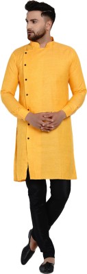 JIHUZUR Men Printed Straight Kurta(Yellow)