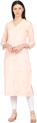Amodini Women Embroidered Straight Kurta(Pink)