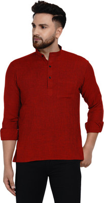 JIHUZUR Men Solid Straight Kurta(Maroon)