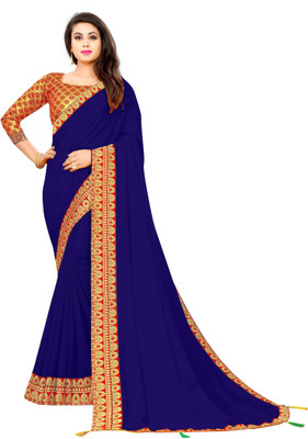 AVSAR TRENDZ Solid/Plain Bollywood Tussar Silk Saree(Dark Blue)