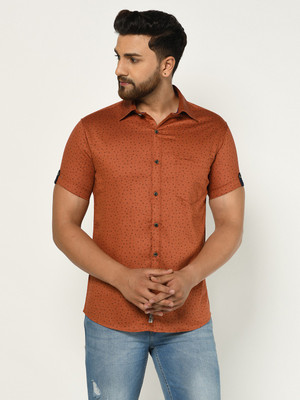 Apuesto Men Printed Casual Orange Shirt